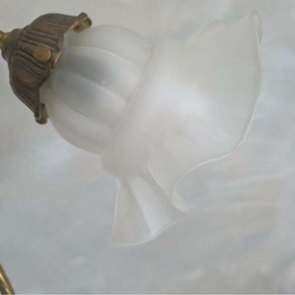 Vintage Brass And Glass Gooseneck Table Lamp/Decorative Nightstand French 16x11 - Picture 11 of 12